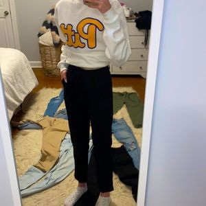 Black pleated trousers, ankle length, size XS